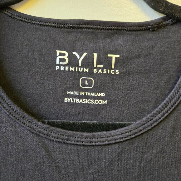 BYLT Premium Basics Drop Cut Pima Cotton Black Crewneck T-Shirt Men L - Picture 3 of 6